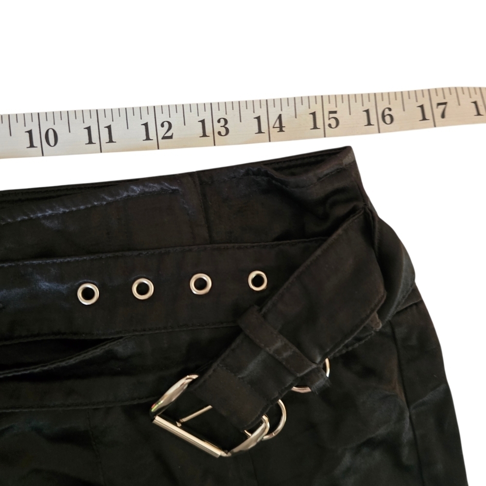 Vintage Rampage Black Satin Mini Skirt Buckle Waist 90s Y2K Office Siren 9 - Picture 10 of 11